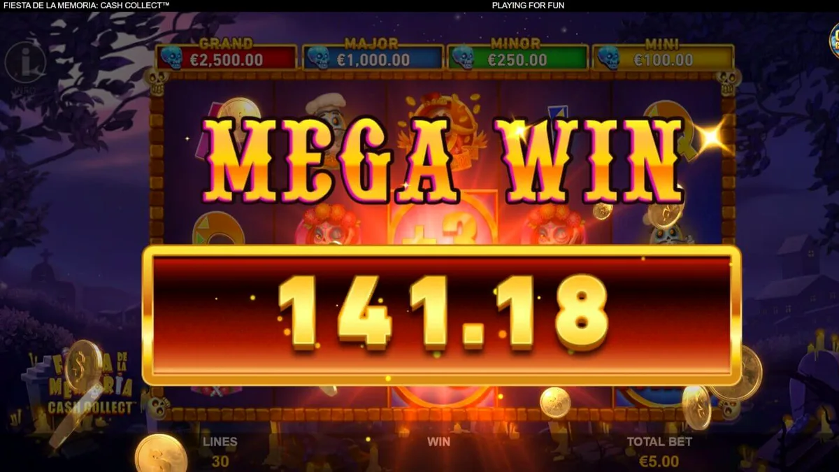 Tampilan visual neon penuh warna dari slot Fiesta de la Memoria Cash Collect
