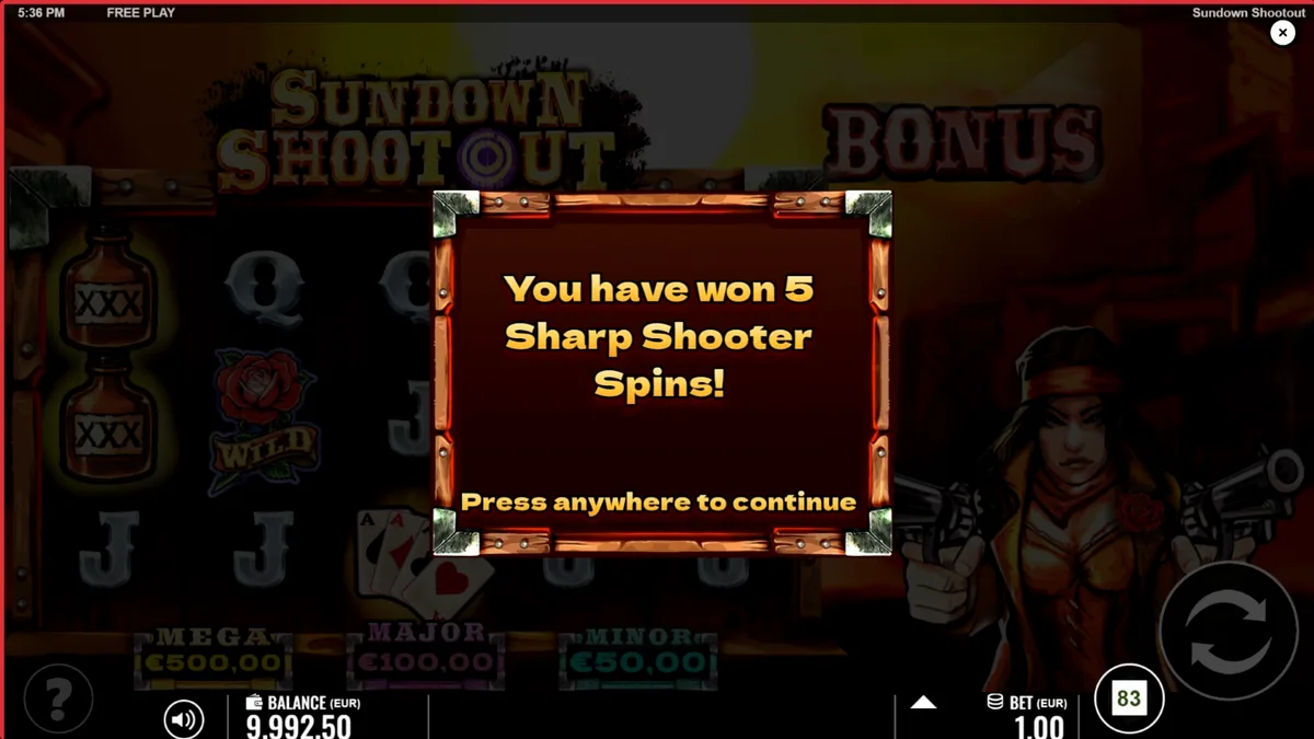 Tampilan visual slot Sundown Shootout dengan tema Wild West