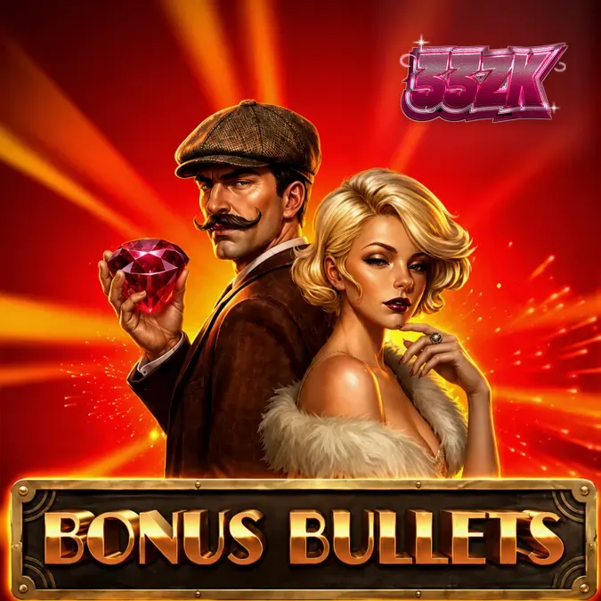 Tampilan visual slot Bonus Bullets dengan tema koboi dan gulungan 3x3